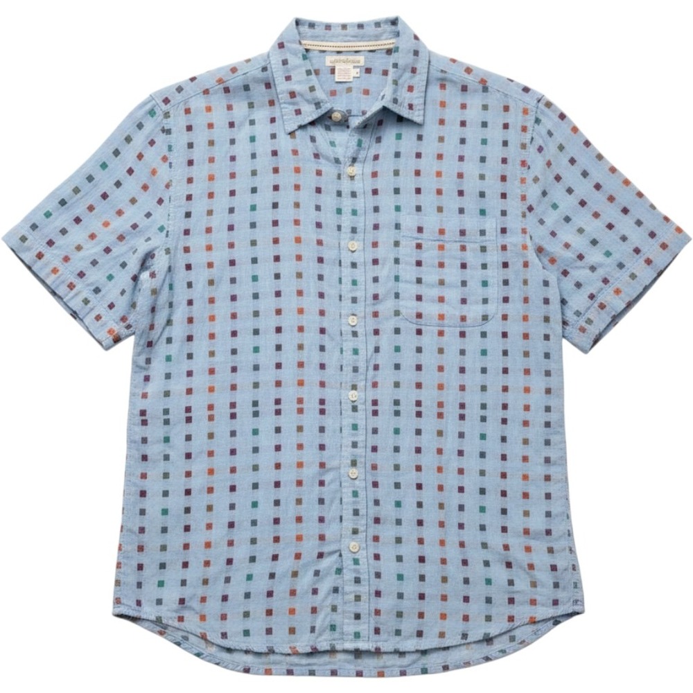 Carbon2Cobalt Men Blue Geometric Square Short Sleeve Button Down Shirt M 133558